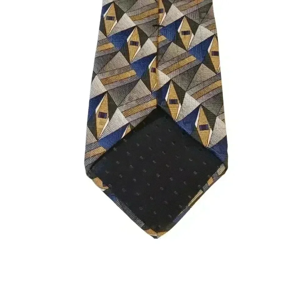 Platinum Designs Tan Blue‎ Geometric 100% Silk Classic Men's Tie Business Church